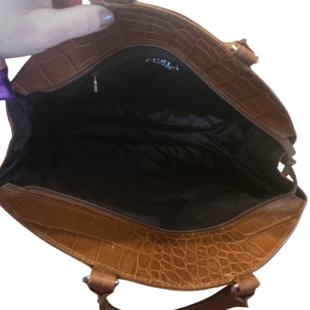 Furla Vintage Croc-Embossed Leather Dome Satchel Bag - Picture 15 of 16